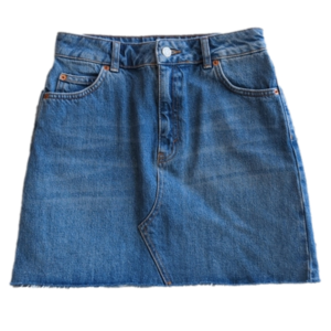 Topshop Medium Wash Frayed Bottom A Line Denim Blue Jean Skirt Size 4 Waist 26